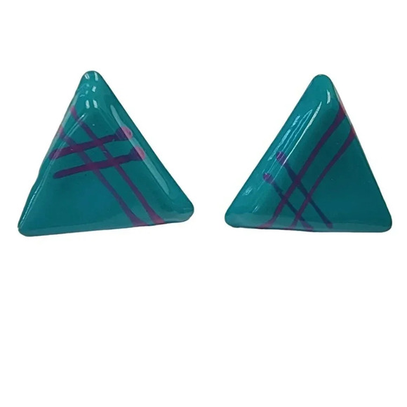 Vintage Enamel Triangle Geometric Stud Earrings - Picture 1 of 2